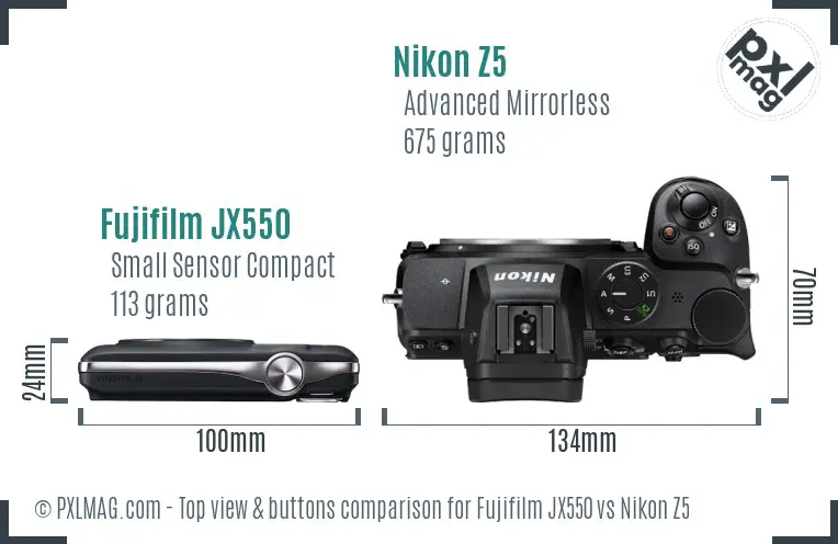 Fujifilm JX550 vs Nikon Z5 top view buttons comparison