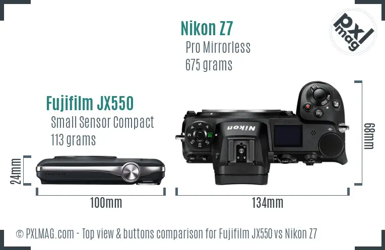 Fujifilm JX550 vs Nikon Z7 top view buttons comparison Fujifilm JX550 vs Nikon Z7 top view buttons comparison