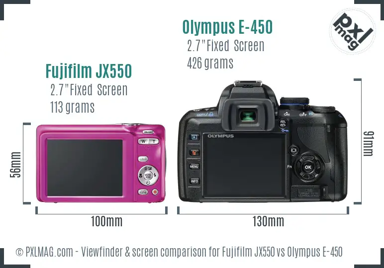 Fujifilm JX550 vs Olympus E-450 Screen and Viewfinder comparison