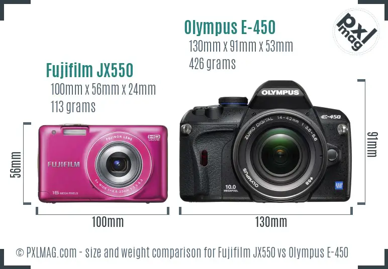 Fujifilm JX550 vs Olympus E-450 size comparison
