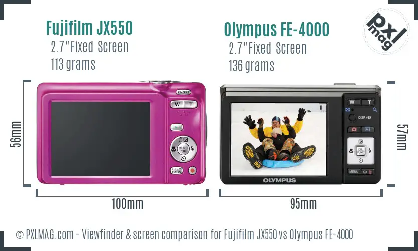 Fujifilm JX550 vs Olympus FE-4000 Screen and Viewfinder comparison