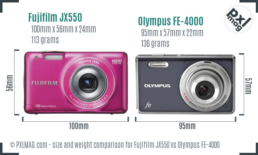 Fujifilm JX550 vs Olympus FE-4000 size comparison