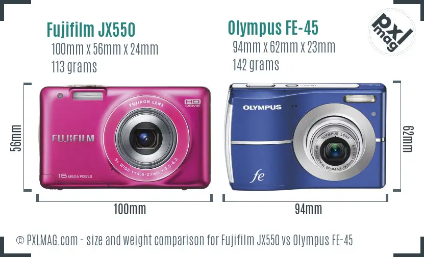 Fujifilm JX550 vs Olympus FE-45 size comparison Fujifilm JX550 vs Olympus FE-45 size comparison