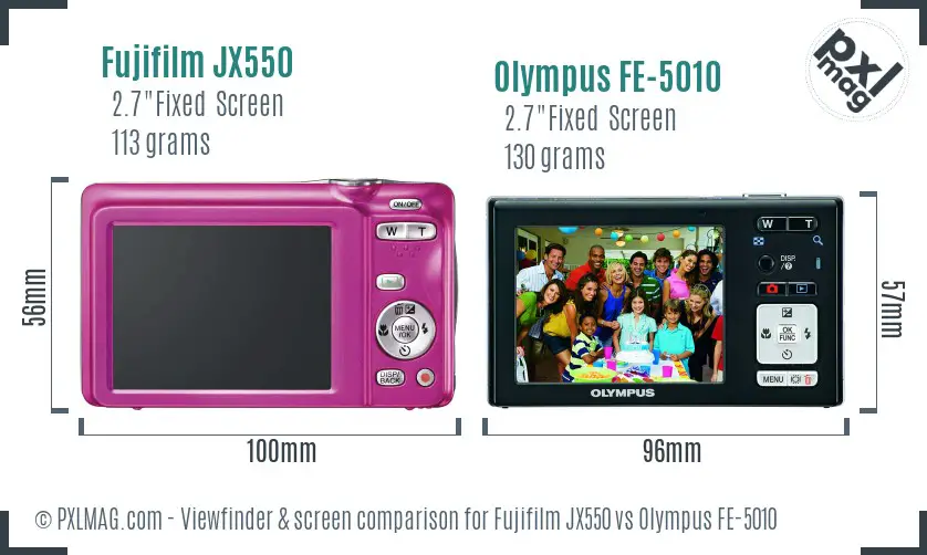 Fujifilm JX550 vs Olympus FE-5010 Screen and Viewfinder comparison