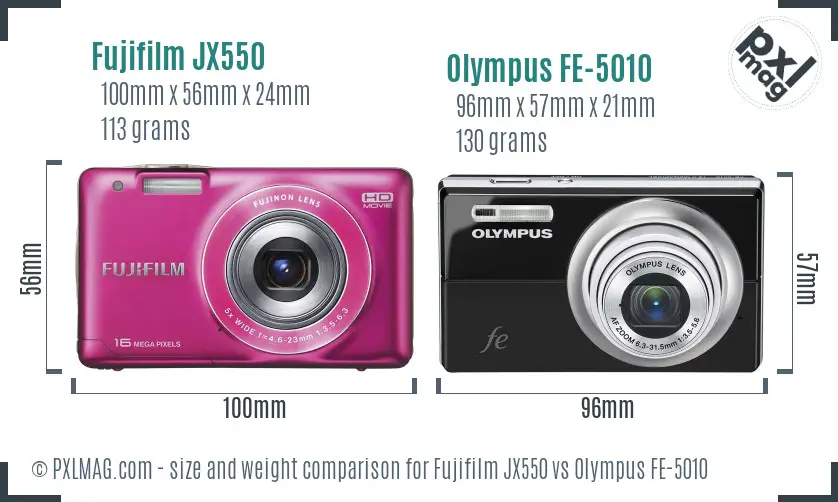 Fujifilm JX550 vs Olympus FE-5010 size comparison