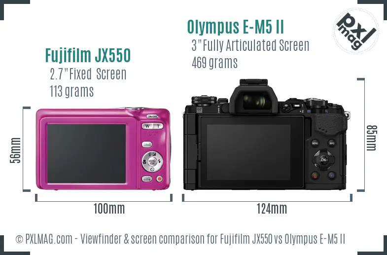 Fujifilm JX550 vs Olympus E-M5 II Screen and Viewfinder comparison