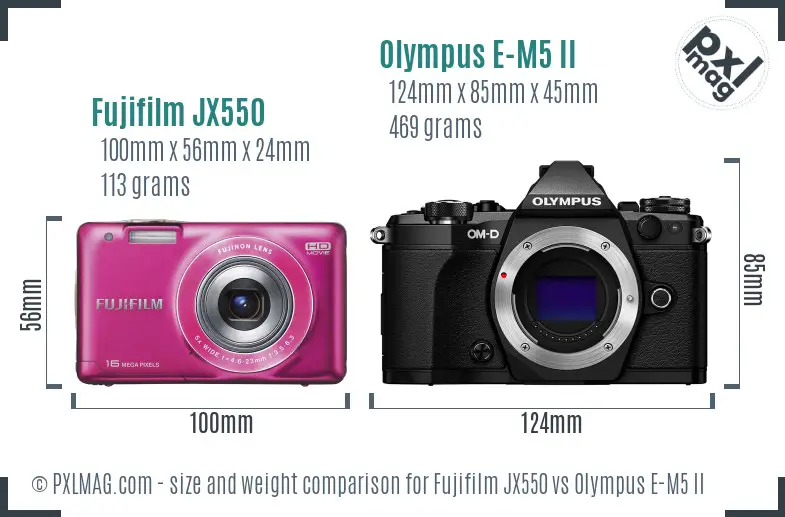 Fujifilm JX550 vs Olympus E-M5 II size comparison