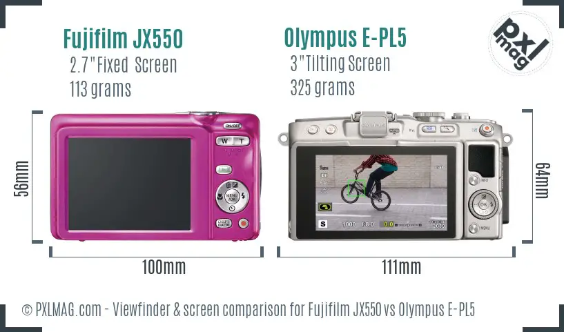 Fujifilm JX550 vs Olympus E-PL5 Screen and Viewfinder comparison