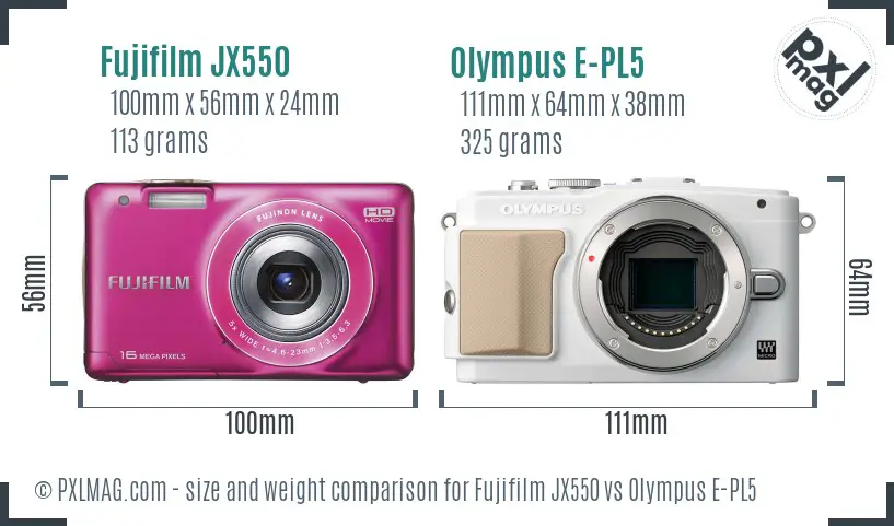 Fujifilm JX550 vs Olympus E-PL5 size comparison
