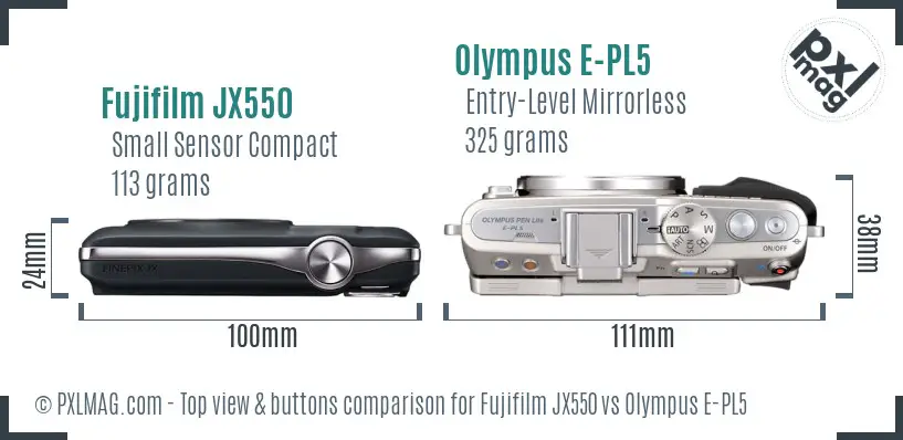Fujifilm JX550 vs Olympus E-PL5 top view buttons comparison