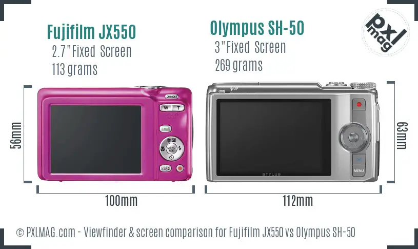 Fujifilm JX550 vs Olympus SH-50 Screen and Viewfinder comparison