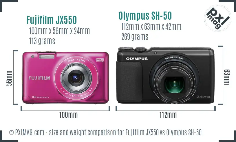 Fujifilm JX550 vs Olympus SH-50 size comparison
