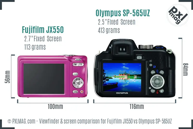 Fujifilm JX550 vs Olympus SP-565UZ Screen and Viewfinder comparison