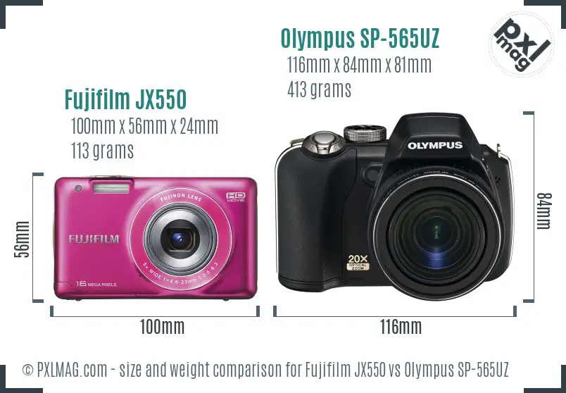 Fujifilm JX550 vs Olympus SP-565UZ size comparison