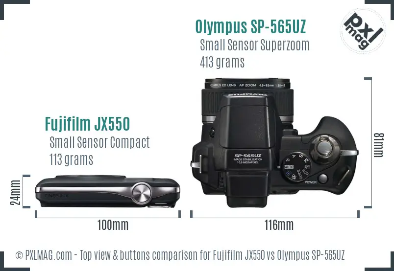 Fujifilm JX550 vs Olympus SP-565UZ top view buttons comparison