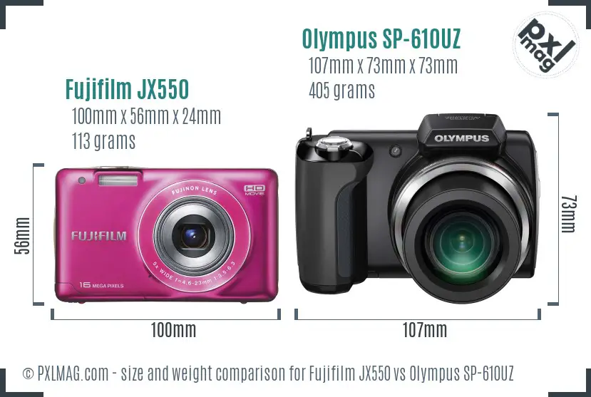 Fujifilm JX550 vs Olympus SP-610UZ size comparison