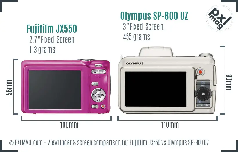 Fujifilm JX550 vs Olympus SP-800 UZ Screen and Viewfinder comparison Fujifilm JX550 vs Olympus SP-800 UZ Screen and Viewfinder comparison