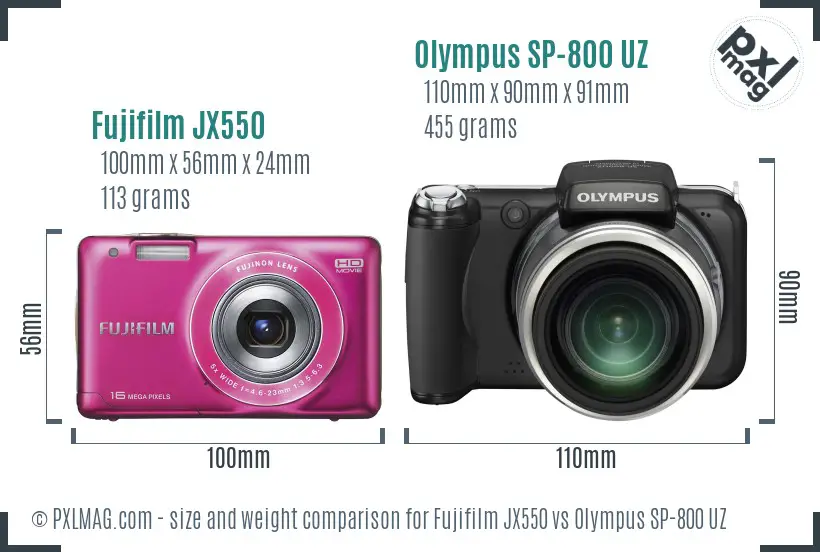 Fujifilm JX550 vs Olympus SP-800 UZ size comparison Fujifilm JX550 vs Olympus SP-800 UZ size comparison