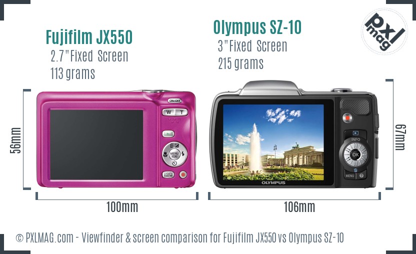 Fujifilm JX550 vs Olympus SZ-10 Screen and Viewfinder comparison