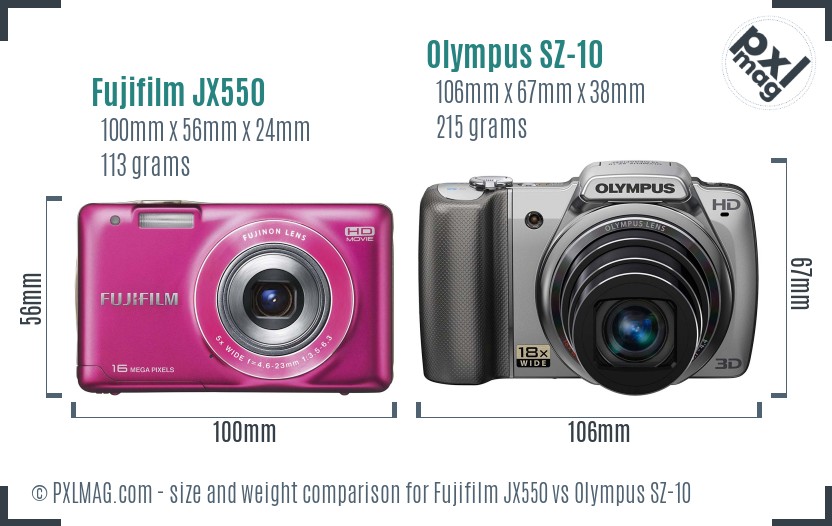Fujifilm JX550 vs Olympus SZ-10 size comparison Fujifilm JX550 vs Olympus SZ-10 size comparison