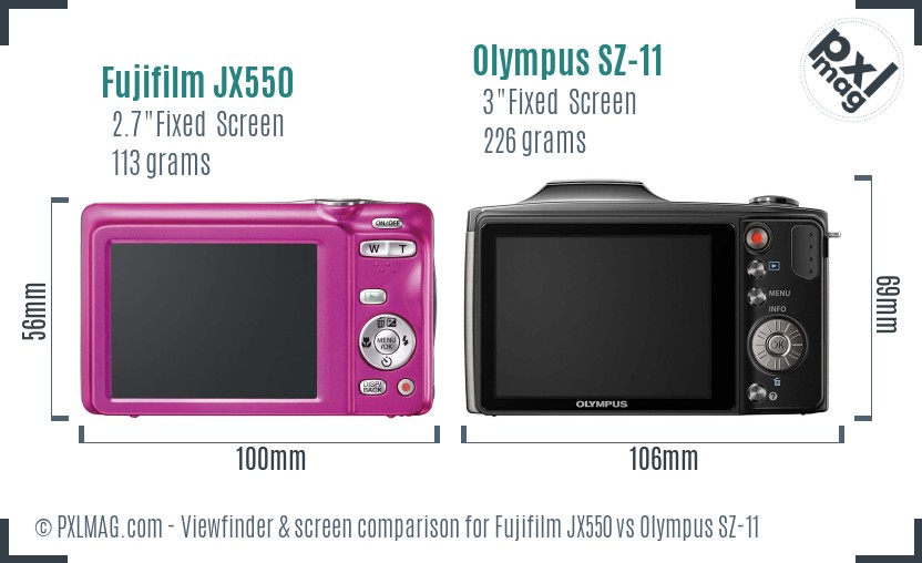 Fujifilm JX550 vs Olympus SZ-11 Screen and Viewfinder comparison