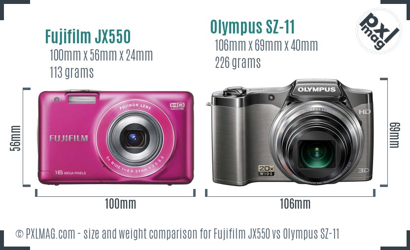 Fujifilm JX550 vs Olympus SZ-11 size comparison