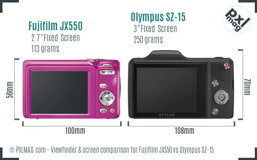 Fujifilm JX550 vs Olympus SZ-15 Screen and Viewfinder comparison