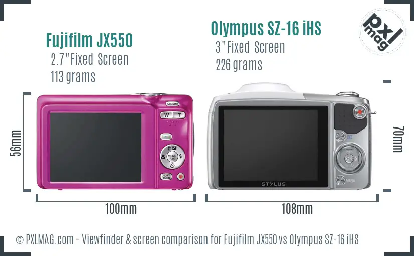 Fujifilm JX550 vs Olympus SZ-16 iHS Screen and Viewfinder comparison
