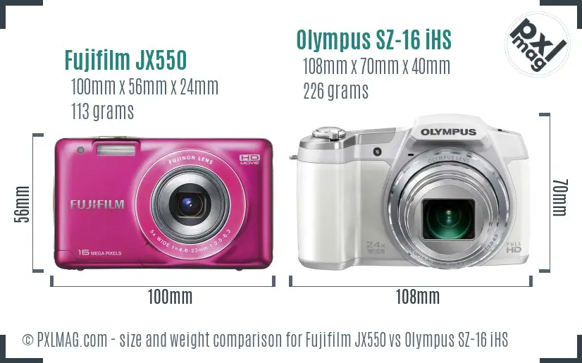 Fujifilm JX550 vs Olympus SZ-16 iHS size comparison
