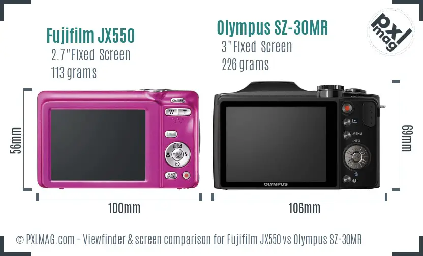 Fujifilm JX550 vs Olympus SZ-30MR Screen and Viewfinder comparison