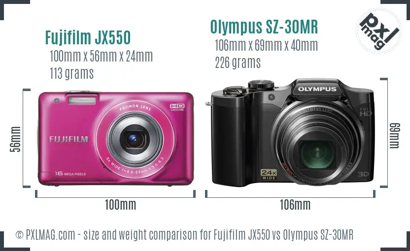 Fujifilm JX550 vs Olympus SZ-30MR size comparison