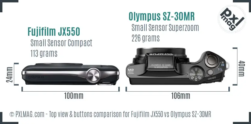 Fujifilm JX550 vs Olympus SZ-30MR top view buttons comparison