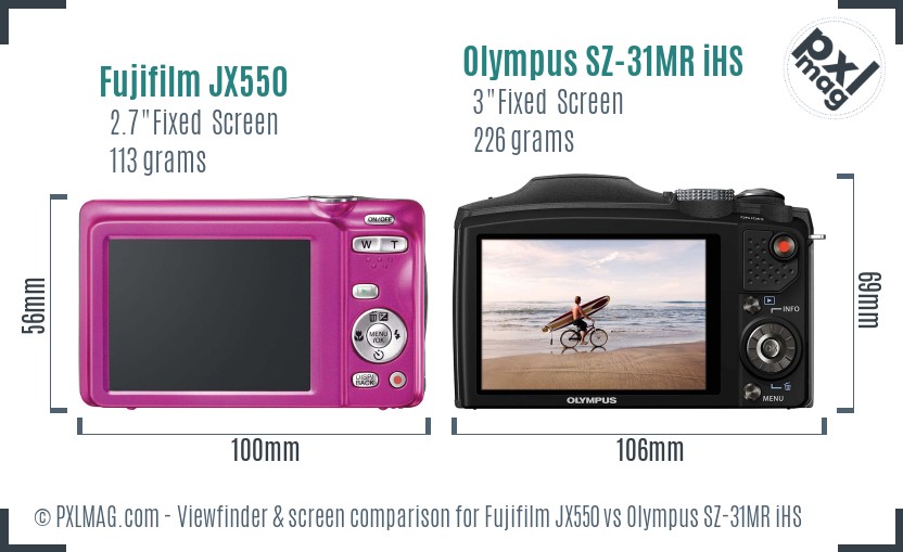 Fujifilm JX550 vs Olympus SZ-31MR iHS Screen and Viewfinder comparison