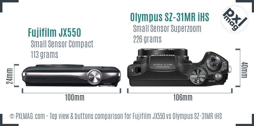 Fujifilm JX550 vs Olympus SZ-31MR iHS top view buttons comparison