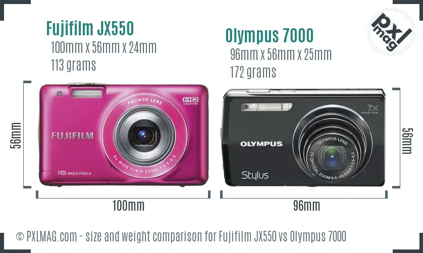 Fujifilm JX550 vs Olympus 7000 size comparison