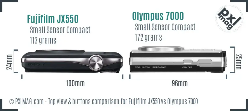 Fujifilm JX550 vs Olympus 7000 top view buttons comparison
