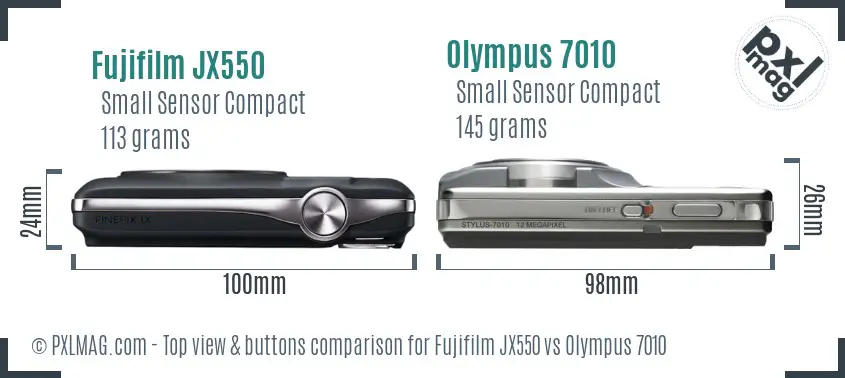 Fujifilm JX550 vs Olympus 7010 top view buttons comparison Fujifilm JX550 vs Olympus 7010 top view buttons comparison