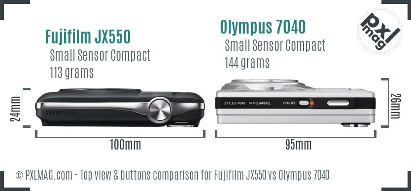 Fujifilm JX550 vs Olympus 7040 top view buttons comparison Fujifilm JX550 vs Olympus 7040 top view buttons comparison