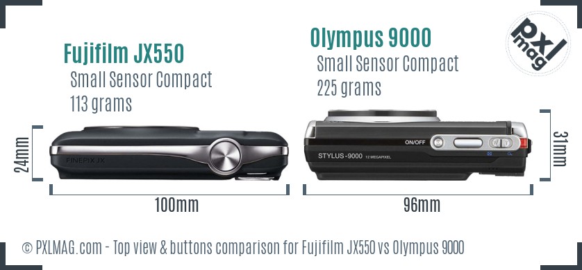 Fujifilm JX550 vs Olympus 9000 top view buttons comparison