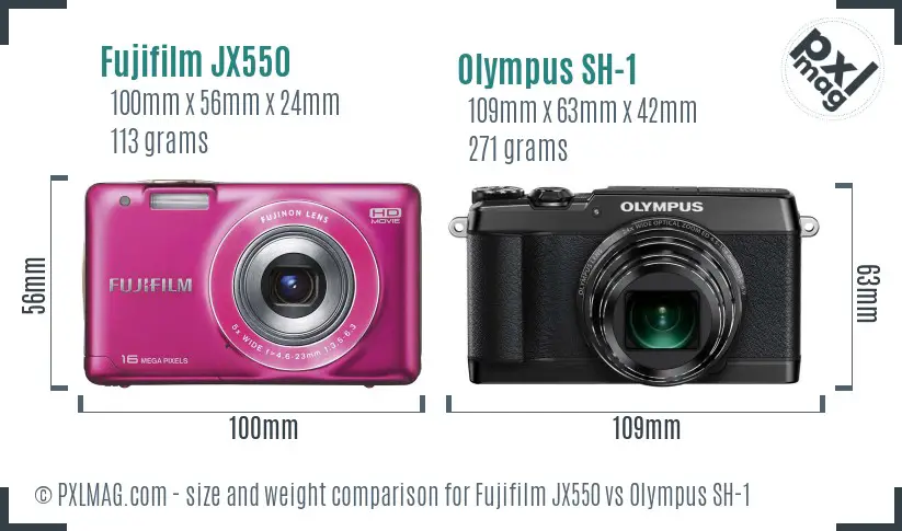 Fujifilm JX550 vs Olympus SH-1 size comparison