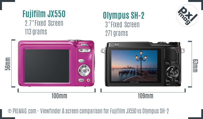 Fujifilm JX550 vs Olympus SH-2 Screen and Viewfinder comparison