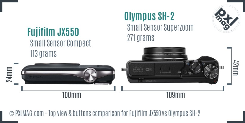 Fujifilm JX550 vs Olympus SH-2 top view buttons comparison