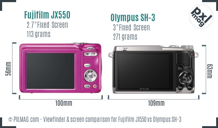 Fujifilm JX550 vs Olympus SH-3 Screen and Viewfinder comparison