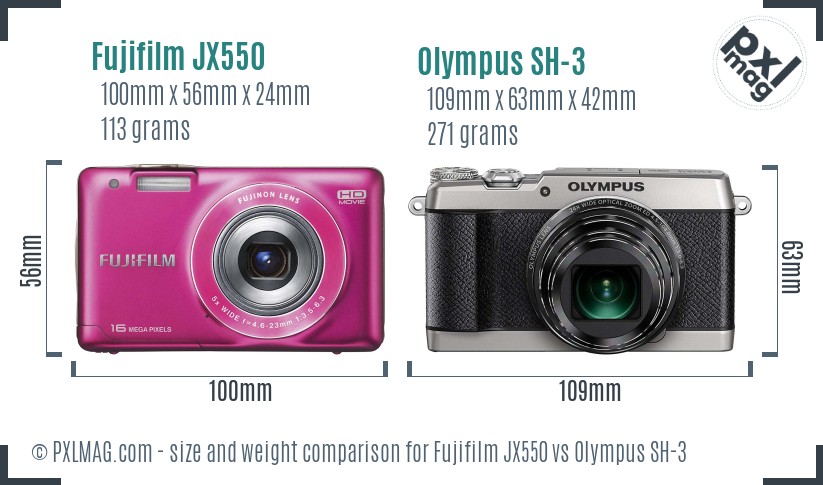 Fujifilm JX550 vs Olympus SH-3 size comparison