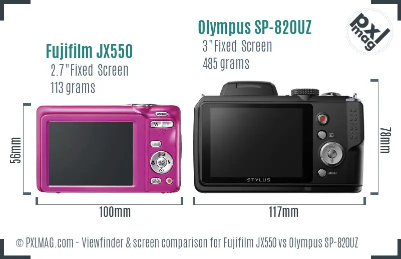 Fujifilm JX550 vs Olympus SP-820UZ Screen and Viewfinder comparison