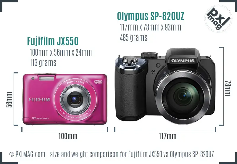 Fujifilm JX550 vs Olympus SP-820UZ size comparison