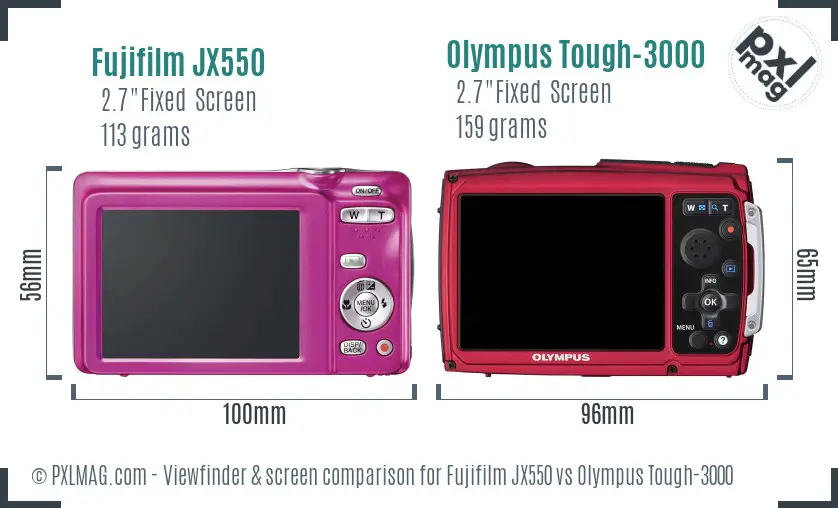 Fujifilm JX550 vs Olympus Tough-3000 Screen and Viewfinder comparison