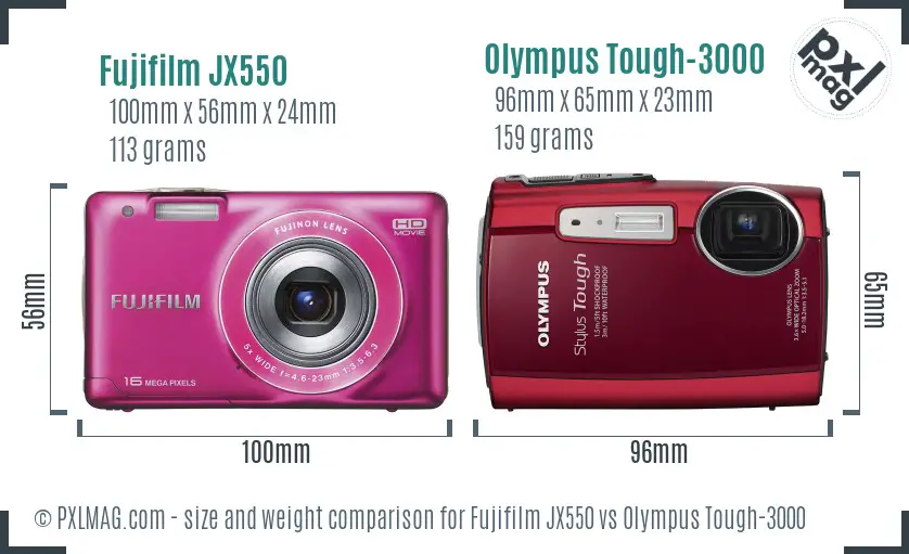 Fujifilm JX550 vs Olympus Tough-3000 size comparison Fujifilm JX550 vs Olympus Tough-3000 size comparison