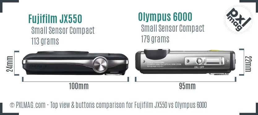 Fujifilm JX550 vs Olympus 6000 top view buttons comparison Fujifilm JX550 vs Olympus 6000 top view buttons comparison