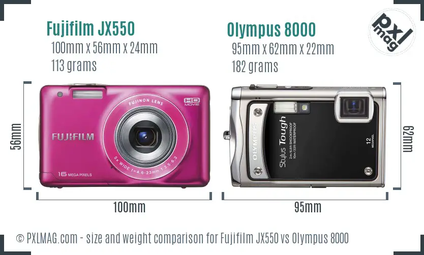 Fujifilm JX550 vs Olympus 8000 size comparison